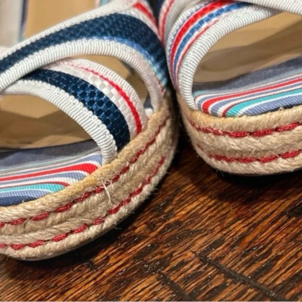 Tommy Hilfiger Striped Espadrille Wedge Sandals | Size 9